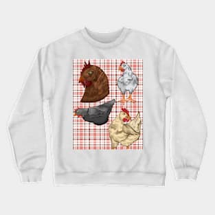 Chickens on Plaid Crewneck Sweatshirt